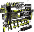 NattyDot Power Tool Organizer Wall Mount with Charging Station 4 Layer 6 Slot Cordless Drill Holder with Angle Grinder Holder (Black)