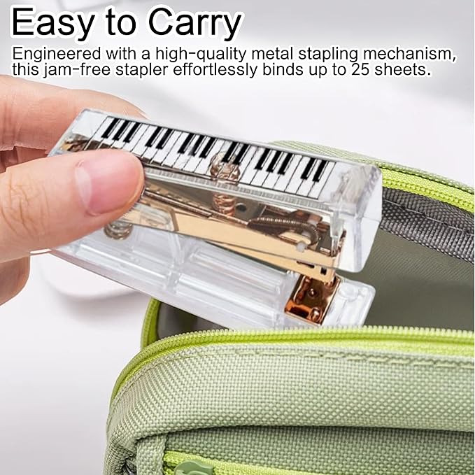 Gold Acrylic Stapler, Cute Office Stapler with 25 Sheets Capacity and Hold 100 Staples Unique and Stylish Design for Home Office Desktop (Piano-Key/High Note) (Piano-Key)