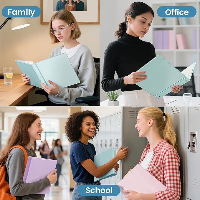 SUNEE 3 Ring Binder 2 Inch 1 Pack, Clear View Binder Three Ring PVC-Free (Fit 8.5x11 Inches) for School or Office Supplies, Pastel Blue