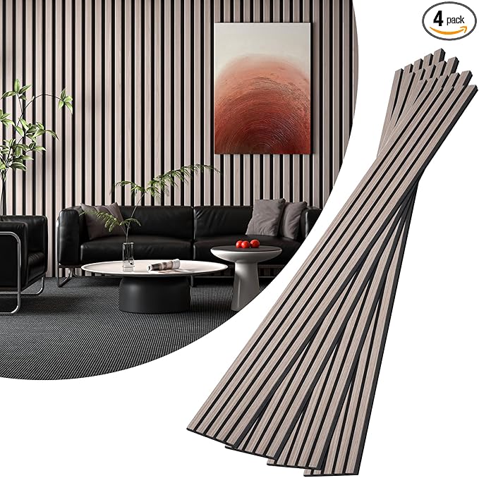 VallisCo 4-Piece Wood Slat Acoustic Panels for Stylish Interior Decor & Noise Reduction - 94.5" x 7.87" 3D Solid Wood Wall Panels for Ceiling and Wall, Covers 20.66 Sq Ft, Light Brown