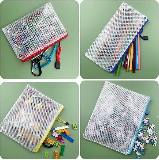 Oaimyy-Plastic Mesh Zipper Pouch Document Folders Bag Zipper Zip File Folders for Puzzles Games,Board Game Organization,Organizing Classroom Office Storage (Black, 4"x 6")