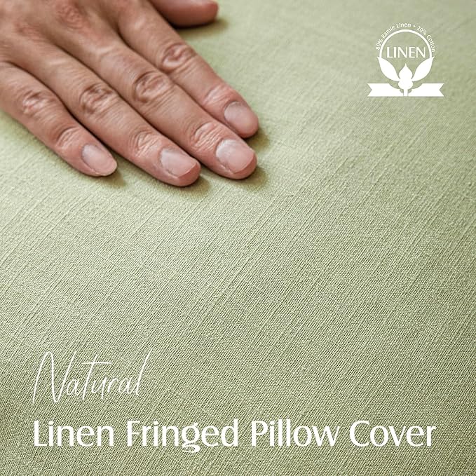 Foindtower Set of 2 Decorative Fringe Throw Pillow Covers Boho Farmhouse Cushion Cover with Tassels Soft Accent Pillowcase for Couch Sofa Bed Living Room Home Decor,20×20 Inch,Light Sage Green