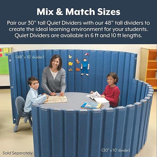 Angeles 48" x 10' Quiet Divider With Sound Dampening Panels, Freestanding Room Divider Wall, Blue