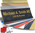 Personalized Name Plate with Choice of Mounting for Walls, Doors, Desk Holders, Cubicles, Hanging and More - Custom Charocaol Marble Plastic Gold Letters - USA Made 2x8 - S6