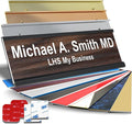 Custom Name Plate with Choice of Mounting for Walls, Doors, Cubicles, Hanging and More - Personalized Natural Teak Plastic White Letters - USA Made 2x10 - N7