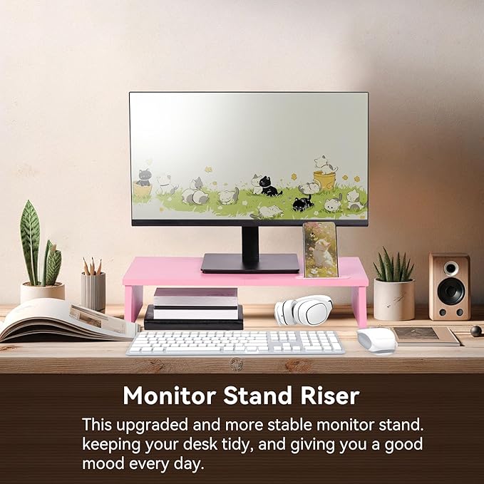 Qupui 21" Monitor Stand Riser with Phone Holder, Monitor Stand for Desk, Computer Monitor Stand, Desk Shelf for Top of Desk, Desktop Organizer for Laptop, Printer, TV