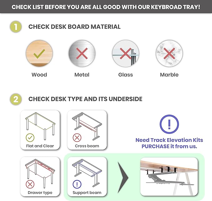 FERSGO Under Desk Keyboard Tray, 27" x 11" Tray, 17.75" Track, One Knob Control, Undermount Sliding Computer Keyboard with Wrist Rest, Adjustable Height and ±15° Tilt
