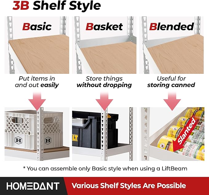 HOMEDANT 5 Tier Storage Shelves Adjustable Laminated Boltless Garage Metal Shelving Unit Heavy Duty Utility Rack Shelf Warehouse Pantry Closet Kitchen (2, (L) 48.1" W, White)