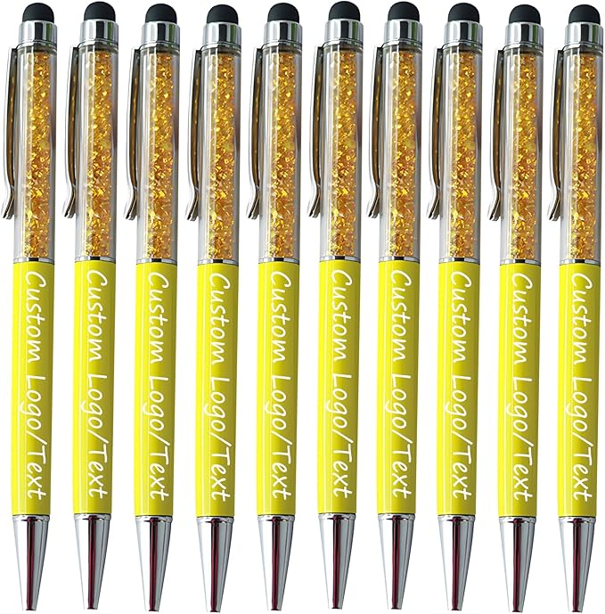Customized Pens with Name/Logo - Touch Screen Stylus Ballpoint Pen, Perfect for Weddings, Business & Personalized Gifts (Yellow,10)