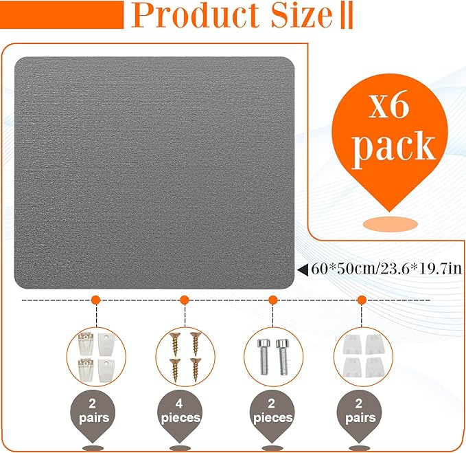 6 Pcs Desk Divider Privacy Panel 20 x 24 Clamp-on Acoustic Freestanding Desktop Partition Dividers with Aluminum Guard Clamps for Office Student Sound Proof Reducing Noise Visual Distractions(Gray)