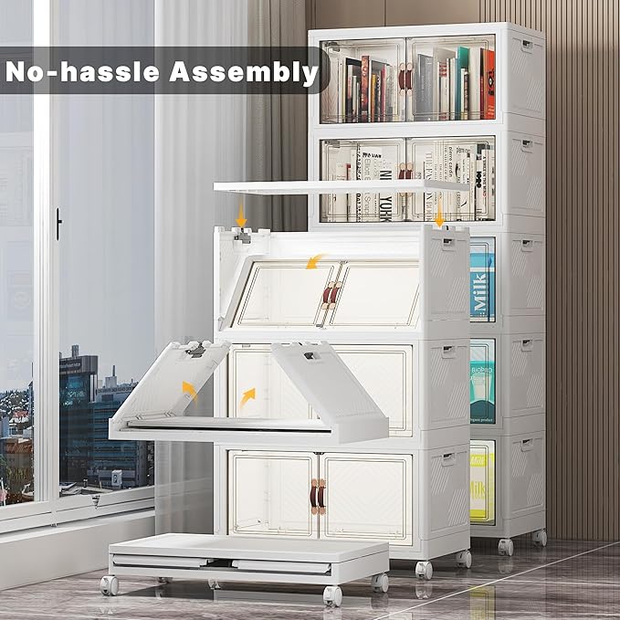 UAMFURI Extra Large Stackable Storage Bins with Lids & Wheels & Door, 260QT-52QT/13GAL*5Pack Foldable Collapsible Closet Organizers, Plastic containers drawers for bedroom Dorm