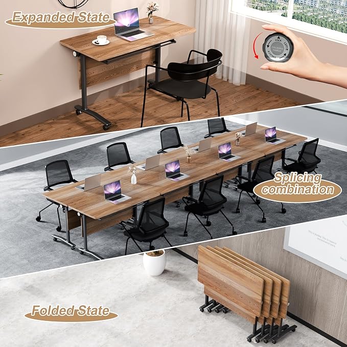 Conference Table Flip Top Mobile Conference Room Tables,Folding Conference Table with Wheels,Large Meeting Training Seminar Table Saving Space for Office Classroom(12B,61'')