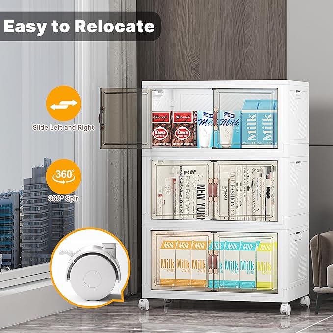 UAMFURI Extra Large Stackable Storage Bins with Lids & Wheels & Door, 312QT-52QT/13GAL*6Pack Foldable Collapsible Closet Organizers, Plastic containers Drawers for Bedroom Dorm