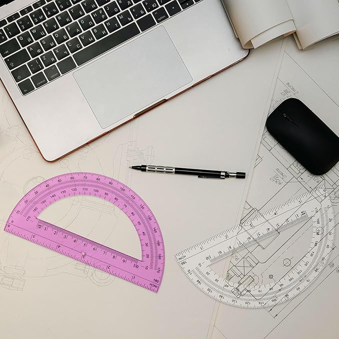 Zonon 3 Pack 6 Inch Plastic Protractor Christian Charity Donation 180 Degrees Pink Blue Clear Protractors for Classroom School Math Teacher Student Office Supplies Christmas Operation Gifts