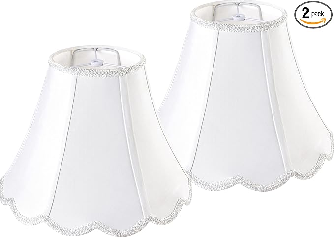 GOSO Bell Lamp Shades Set of 2 Medium Off White, Scalloped Lamp Shade for Table Lamp,Floor Lamps Replacement Braids with Petal Edges, 6×13×9.8 Inch Spider Easy Assembly Modern Art Decor for Bedroom
