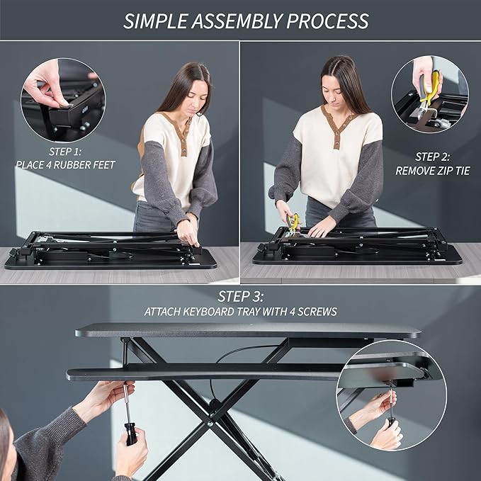 VIVO 42 inch Desk Converter, K Series, Height Adjustable Sit to Stand Riser, Dual Monitor and Laptop Workstation with Wide Keyboard Tray, Reclaimed Wood Top, Black Frame, DESK-V042KP