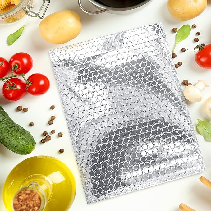 Amiff Silver Thermal Bubble Mailer, 18 x 22 Inches. 10 Pack Metallic Bubble Mailers. Self-Seal Insulated Mailers for Cold Shipping. Padded Envelopes Waterproof. Thermal Bag for Food, Cosmetics