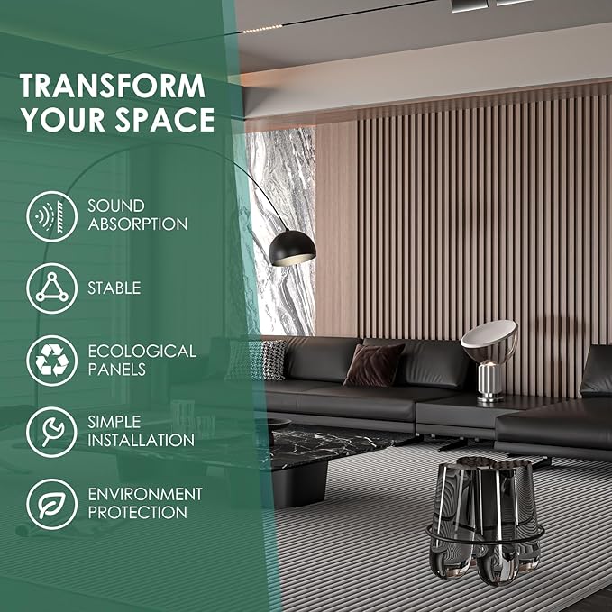 VallisCo 4-Piece Wood Slat Acoustic Panels for Stylish Interior Decor & Noise Reduction - 94.5" x 7.9" 3D Solid Wood Wall Panels for Ceiling and Wall, Covers 20.66 Sq Ft, Walnut