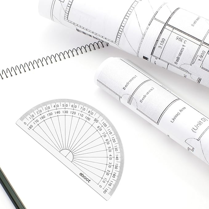 EBOOT 50 Pcs Math Protractors Plastic Protractor 180 Degrees, 4 Inches(Clear)