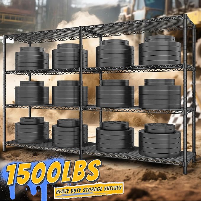 REIBII 72.8" W Storage Shelves Load 1500LBS, 4 Tier Metal Shelving Unit Wire Shelving for Storage Rack Heavy Duty Metal Shelves for Garage Pantry Kitchen, 17.7" D x 72.8" W x 59" H