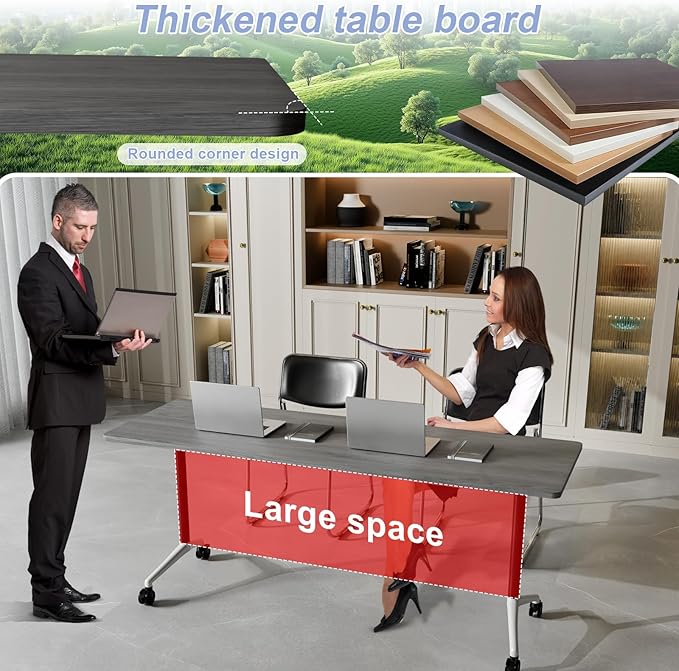 Conference Table Flip Top Mobile Conference Room Tables,Folding Conference Table with Wheels,Large Meeting Training Seminar Table Saving Space for Office Classroom(2C,61'')