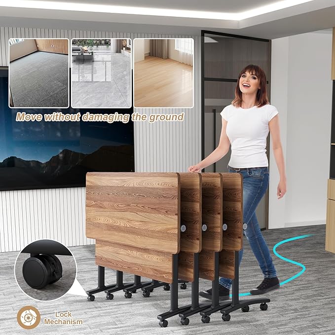 Conference Table Flip Top Mobile Conference Room Tables,Folding Conference Table with Wheels,Large Meeting Training Seminar Table Saving Space for Office Classroom(2B,55.1'')