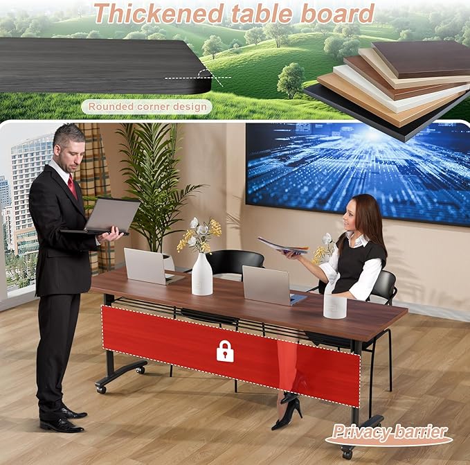 Conference Table Flip Top Mobile Conference Room Tables,Folding Conference Table with Wheels,Large Meeting Training Seminar Table Saving Space for Office Classroom(10D,55.1'')