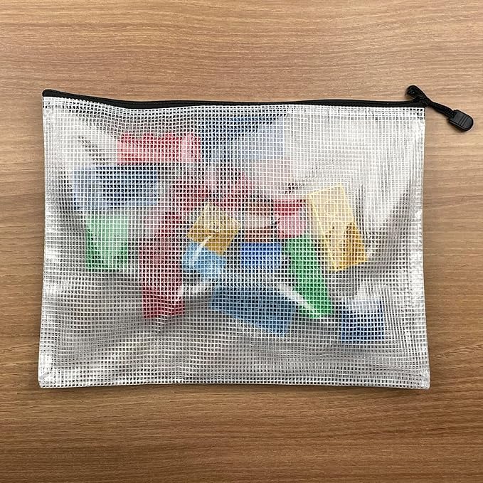 Oaimyy-18 PCS-Mesh Zipper Pouch, Plastic Zip File Folders Puzzle Bags Large Reusable Zipper Pouches for Organizing Classroom Board Game Organization,Home Storage-(Black, 7"x 11")