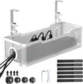 Under Desk Cable Management Tray White, Cinati Wire Organizers No Drill, Cable Tray with Clamp for Wire Management, Cord Organization Box for Office, Home - No Damage to Desk