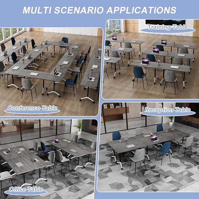 Conference Table Flip Top Mobile Conference Room Tables,Folding Conference Table with Wheels,Large Meeting Training Seminar Table Saving Space for Office Classroom(12C,55.1'')