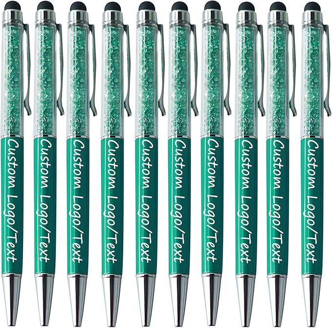 Yucold Customized Pens with Name/Logo - Touch Screen Stylus Ballpoint Pen, Perfect for Weddings, Business & Personalized Gifts (Peacock Green,100)