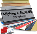 Personalized Name Plate with Choice of Mounting Holders for Walls, Doors, Cubicles, Hanging and More - Custom Gray Plastic Black Letters - USA Made 2x6 - B8