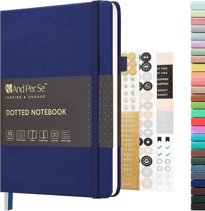 &And Per Se Dotted Journal Notebook, A5 Hardcover Bullet Dotted Journals for Sketching, 160 Pages 100GSM Thick Paper Journaling Notebook for Office School Home, 5.7'' x 8"(Royal Blue)