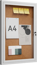 36"x24" Lockable Enclosed Bulletin Board, Outdoor Cork Weather-Resistant Aluminum Frame Notice Board, Wall Mounted Display Case Acrylic Doors for School,Office,Silver Frame w/Cork