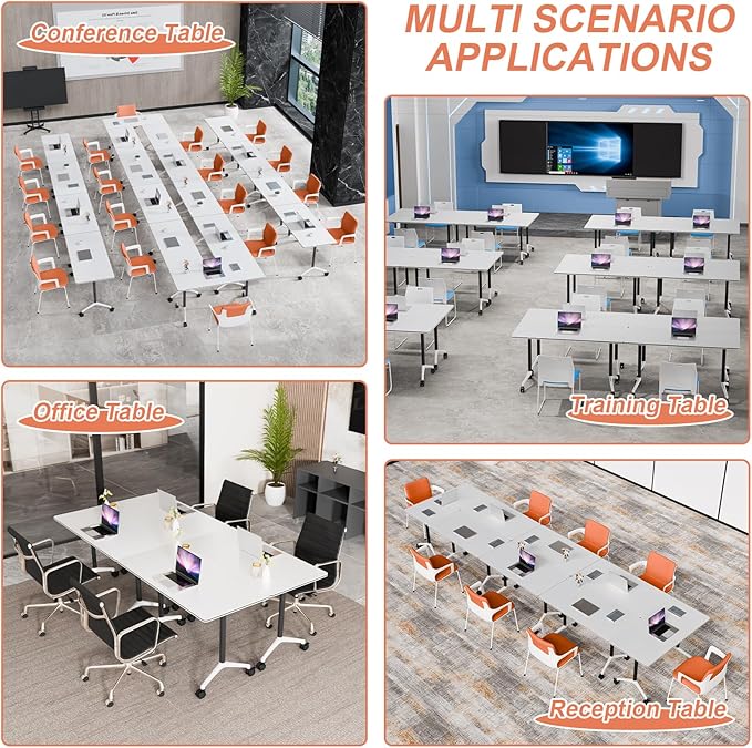 Conference Table Flip Top Mobile Conference Room Tables,Folding Conference Table with Wheels,Large Meeting Training Seminar Table Saving Space for Office Classroom(2A,47.2'')