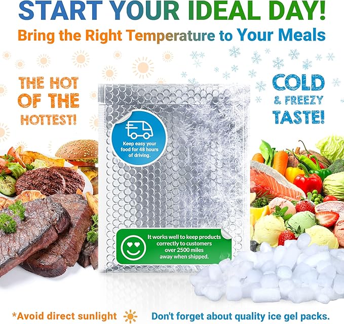 Amiff Silver Thermal Bubble Mailer, 8 x 11 Inches. 100 Pack Metallic Bubble Mailers. Self-Seal Insulated Mailers for Cold Shipping. Padded Envelopes Waterproof. Thermal Bag for Food, Cosmetics