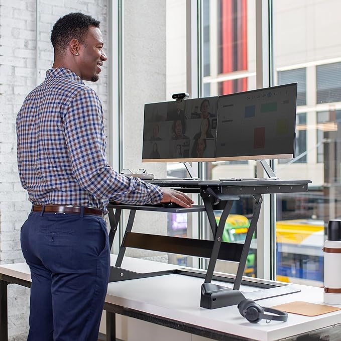 Ergotron – WorkFit-TL Standing Desk Converter, Dual Monitor Sit Stand Desk Riser for Tabletops – 37.5 Inch Width, Black
