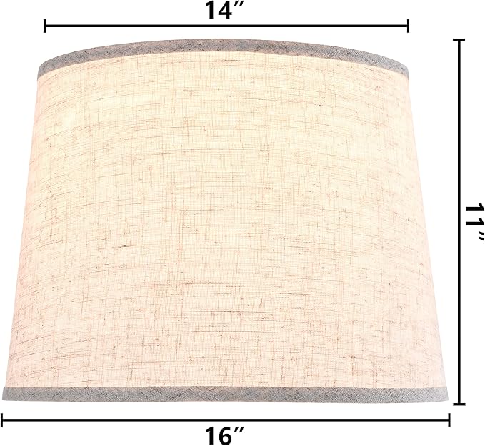GO&SO Set of 2 Large Oatmeal Linen Drum Lamp Shade - 14"x16"x11" (Spider) - Modern Style Replacement Lampshade for Table, Floor & Bedside Lamps -Handcrafted Natural Linen Lamp Shade -Easy Assembly
