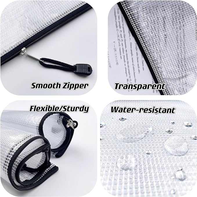 Oaimyy-8 * 10 inchs-18 Pcs-Plastic Mesh Zipper Pouch Document Folders Bag Zip File Bags for Office Supplies,Home,Travel Storages,Puzzle Board Games Storage-Black