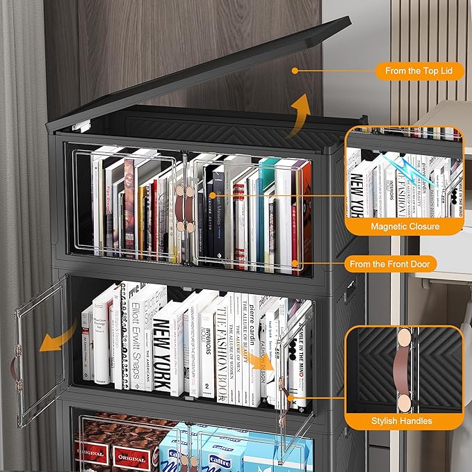 UAMFURI Extra Large Stackable Storage Bins with Lids & Wheels & Door, 208QT-52QT/13GAL*4Pack Foldable Collapsible Closet Organizers, Plastic containers drawers for bedroom Dorm