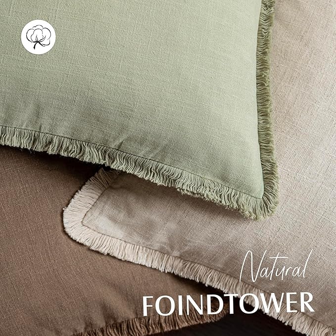 Foindtower Set of 2 Decorative Fringe Throw Pillow Covers Boho Farmhouse Cushion Cover with Tassels Soft Accent Pillowcase for Couch Sofa Bed Living Room Home Decor,20×20 Inch,Light Sage Green