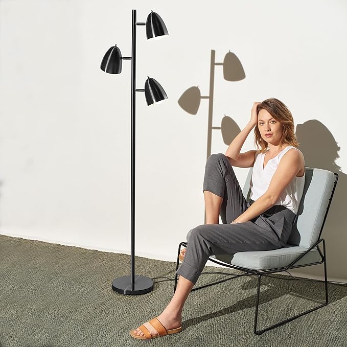 Brightech Jacob LED Standing Lamp, Modern Bright Floor Lamps for Living Rooms & Bedrooms, Tall LED Lighting Lamp with Adjustable 3 Light Tree – Classic Black