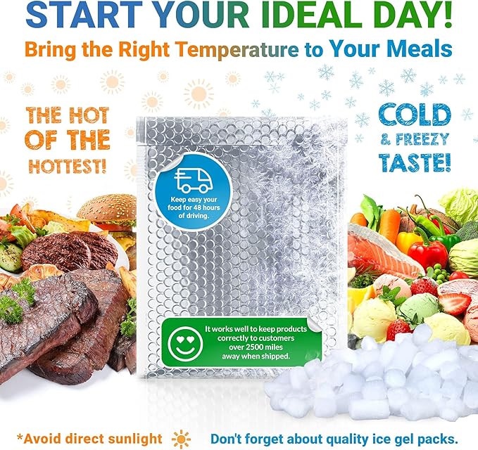 Amiff Silver Thermal Bubble Mailer, 11 x 15 Inches. 10 Pack Metallic Bubble Mailers. Self-Seal Insulated Mailers for Cold Shipping. Padded Envelopes Waterproof. Thermal Bag for Food, Cosmetics