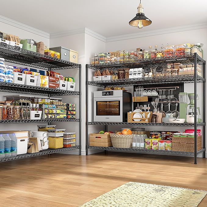 REIBII 2560LBS Storage Shelves 55.5"W Metal Shelving Unit 4 Tier Wire Shelving Commercial Adjustable Garage Shelving Heavy Duty for Storage Rack for Pantry, Garage, Kitchen, 55.5"W x 18"D x 55.5"H