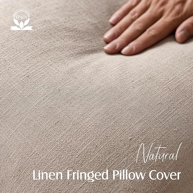 Foindtower Set of 2 Decorative Linen Fringe Throw Pillow Covers Boho Farmhouse Cushion Cover with Tassels Soft Accent Pillowcase for Couch Sofa Bed Living Room Home Decor,26×26 Inch,Natural Linen