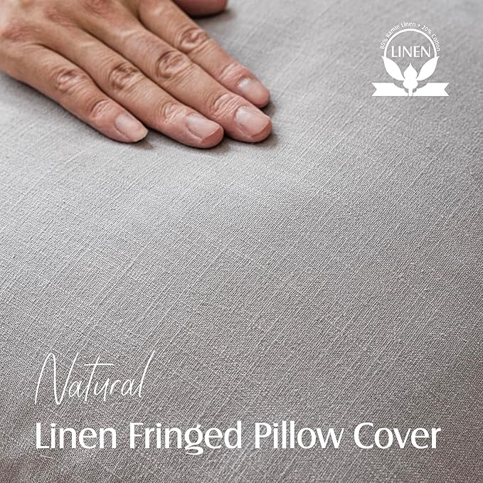 Foindtower Set of 2 Decorative Linen Fringe Throw Pillow Covers Cozy Boho Farmhouse Cushion Cover with Tassels Accent Pillowcase for Couch Sofa Bed Living Room Home Decor,26×26 Inch,Light Rustic Gray