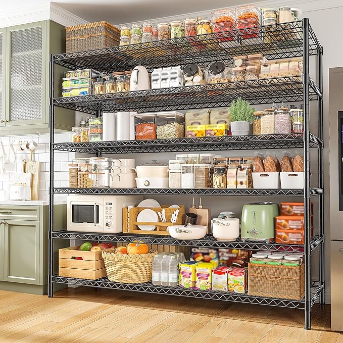 REIBII 83"H Storage Shelves 3840LBS Metal Shelving Unit Garage Shelving Heavy Duty 6 Tier Commercial Adjustable Wire Shelving for Storage Rack for Pantry, Garage, Kitchen, 83"H x 55.5"W x 18"D, 2PCS
